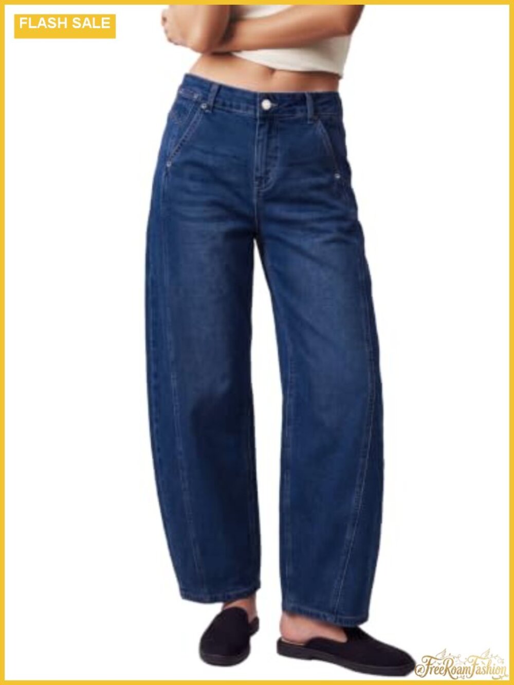 High Waist Barrel Jeans Baggy Cropped Stretch Denim Pants
